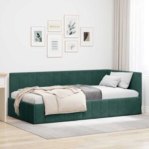 Corner Bed Frame with Headboard Dark green 100 x 200 cm Velvet vidaXL Corner Bed Frame with Headboard Dark green 100 x 200 cm Velvet vidaXL
