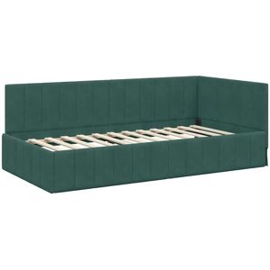 Corner Bed Frame with Headboard Dark green 90 x 200 cm Velvet vidaXL Corner Bed Frame with Headboard Dark green 90 x 200 cm Velvet vidaXL