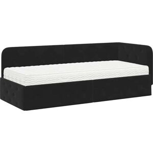 Corner Bed Frame with Mattress Black 80 x 200 cm Velvet vidaXL Corner Bed Frame with Mattress Black 80 x 200 cm Velvet vidaXL
