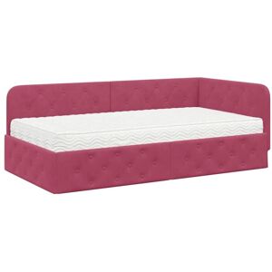 Corner Bed Frame with Mattress Wine Red 90 x 190 cm Velvet vidaXL Corner Bed Frame with Mattress Wine Red 90 x 190 cm Velvet vidaXL