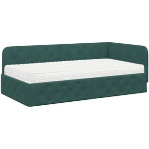 Corner Bed Frame with Mattress Dark Green 100 x 200 cm Velvet vidaXL Corner Bed Frame with Mattress Dark Green 100 x 200 cm Velvet vidaXL