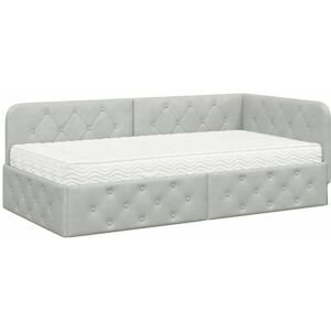 Corner Bed Frame with Mattress Light Grey 100 x 200 cm Velvet vidaXL Corner Bed Frame with Mattress Light Grey 100 x 200 cm Velvet vidaXL