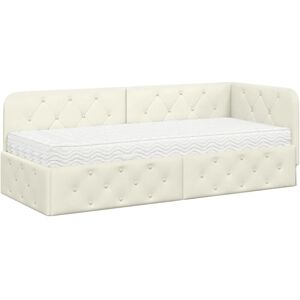 Corner Bed Frame with Mattress Cream 80 x 200 cm Velvet vidaXL Corner Bed Frame with Mattress Cream 80 x 200 cm Velvet vidaXL