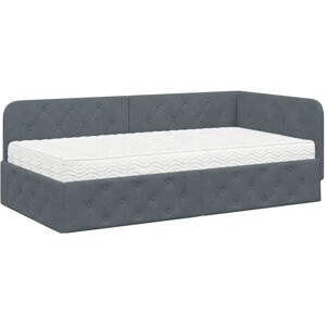 Corner Bed Frame with Mattress Dark Grey 90 x 190 cm Velvet vidaXL Corner Bed Frame with Mattress Dark Grey 90 x 190 cm Velvet vidaXL