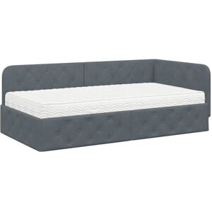 Corner Bed Frame with Mattress Dark Grey 100 x 200 cm Velvet vidaXL Corner Bed Frame with Mattress Dark Grey 100 x 200 cm Velvet vidaXL