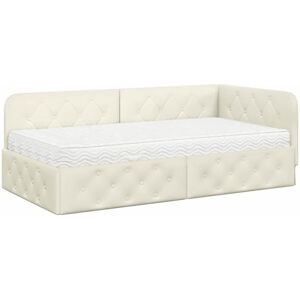 Corner Bed Frame with Mattress Cream 100 x 200 cm Velvet vidaXL Corner Bed Frame with Mattress Cream 100 x 200 cm Velvet vidaXL