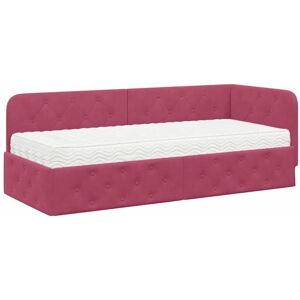 Corner Bed Frame with Mattress Wine Red 80 x 200 cm Velvet vidaXL Corner Bed Frame with Mattress Wine Red 80 x 200 cm Velvet vidaXL
