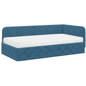 Corner Bed Frame with Mattress Blue 100 x 200 cm Velvet vidaXL Corner Bed Frame with Mattress Blue 100 x 200 cm Velvet vidaXL