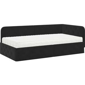 Corner Bed Frame with Mattress Black 100 x 200 cm Velvet vidaXL Corner Bed Frame with Mattress Black 100 x 200 cm Velvet vidaXL