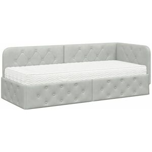 Corner Bed Frame with Mattress Light Grey 80 x 200 cm Velvet vidaXL Corner Bed Frame with Mattress Light Grey 80 x 200 cm Velvet vidaXL