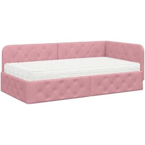 Corner Bed Frame with Mattress Pink 100 x 200 cm Velvet vidaXL Corner Bed Frame with Mattress Pink 100 x 200 cm Velvet vidaXL