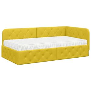 Corner Bed Frame with Mattress Yellow 100 x 200 cm Velvet vidaXL Corner Bed Frame with Mattress Yellow 100 x 200 cm Velvet vidaXL