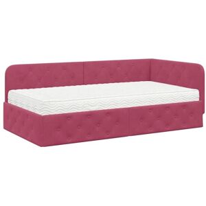 Corner Bed Frame with Mattress Wine Red 100 x 200 cm Velvet vidaXL Corner Bed Frame with Mattress Wine Red 100 x 200 cm Velvet vidaXL