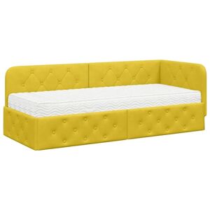 Corner Bed Frame with Mattress Yellow 80 x 200 cm Velvet vidaXL Corner Bed Frame with Mattress Yellow 80 x 200 cm Velvet vidaXL