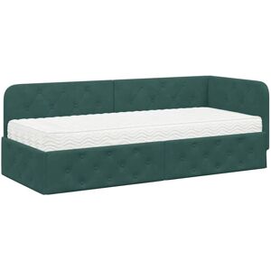 Corner Bed Frame with Mattress Dark Green 80 x 200 cm Velvet vidaXL Corner Bed Frame with Mattress Dark Green 80 x 200 cm Velvet vidaXL