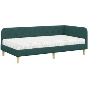 Corner Bed Frame with Mattress Dark Green 90 x 190 cm Fabric vidaXL Corner Bed Frame with Mattress Dark Green 90 x 190 cm Fabric vidaXL