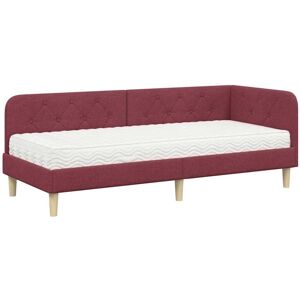 Corner Bed Frame with Mattress Wine Red 80 x 200 cm Fabric vidaXL Corner Bed Frame with Mattress Wine Red 80 x 200 cm Fabric vidaXL