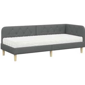 Corner Bed Frame with Mattress Dark Grey 80 x 200 cm Fabric vidaXL Corner Bed Frame with Mattress Dark Grey 80 x 200 cm Fabric vidaXL