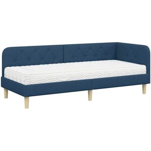 Corner Bed Frame with Mattress Blue 80 x 200 cm Fabric vidaXL Corner Bed Frame with Mattress Blue 80 x 200 cm Fabric vidaXL
