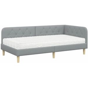 Corner Bed Frame with Mattress Light Grey 90 x 190 cm Fabric vidaXL Corner Bed Frame with Mattress Light Grey 90 x 190 cm Fabric vidaXL