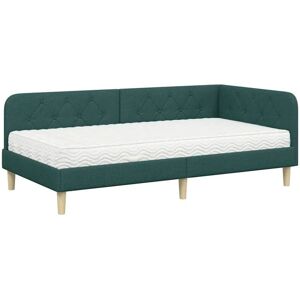 Corner Bed Frame with Mattress Dark Green 100 x 200 cm Fabric vidaXL Corner Bed Frame with Mattress Dark Green 100 x 200 cm Fabric vidaXL