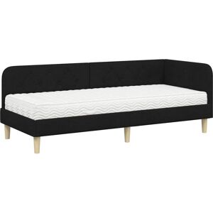 Corner Bed Frame with Mattress Black 80 x 200 cm Fabric vidaXL Corner Bed Frame with Mattress Black 80 x 200 cm Fabric vidaXL
