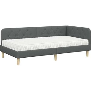 Corner Bed Frame with Mattress Dark Grey 90 x 190 cm Fabric vidaXL Corner Bed Frame with Mattress Dark Grey 90 x 190 cm Fabric vidaXL