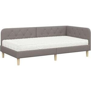Corner Bed Frame with Mattress Taupe 90 x 190 cm Fabric vidaXL Corner Bed Frame with Mattress Taupe 90 x 190 cm Fabric vidaXL