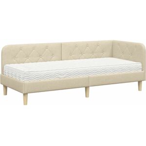 Corner Bed Frame with Mattress Cream 80 x 200 cm Fabric vidaXL Corner Bed Frame with Mattress Cream 80 x 200 cm Fabric vidaXL
