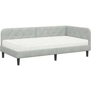 Corner Bed Frame with Mattress Light Grey 100 x 200 cm Velvet vidaXL Corner Bed Frame with Mattress Light Grey 100 x 200 cm Velvet vidaXL