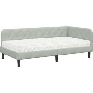 Corner Bed Frame with Mattress Light Grey 90 x 190 cm Velvet vidaXL Corner Bed Frame with Mattress Light Grey 90 x 190 cm Velvet vidaXL