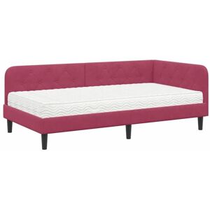 Corner Bed Frame with Mattress Wine Red 100 x 200 cm Velvet vidaXL Corner Bed Frame with Mattress Wine Red 100 x 200 cm Velvet vidaXL