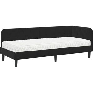 Corner Bed Frame with Mattress Black 80 x 200 cm Velvet vidaXL Corner Bed Frame with Mattress Black 80 x 200 cm Velvet vidaXL
