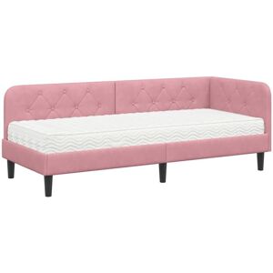 Corner Bed Frame with Mattress Pink 80 x 200 cm Velvet vidaXL Corner Bed Frame with Mattress Pink 80 x 200 cm Velvet vidaXL