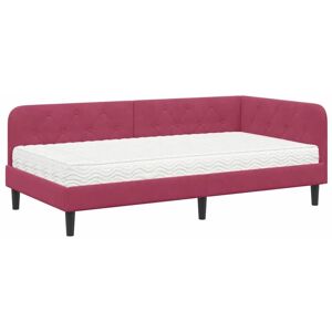 Corner Bed Frame with Mattress Wine Red 90 x 190 cm Velvet vidaXL Corner Bed Frame with Mattress Wine Red 90 x 190 cm Velvet vidaXL