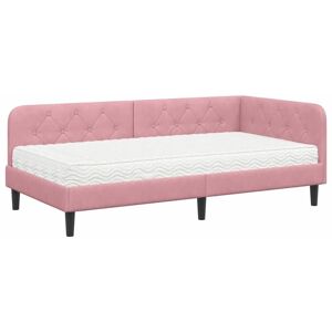 Corner Bed Frame with Mattress Pink 90 x 190 cm Velvet vidaXL Corner Bed Frame with Mattress Pink 90 x 190 cm Velvet vidaXL