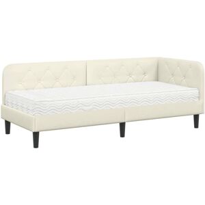 Corner Bed Frame with Mattress Cream 80 x 200 cm Velvet vidaXL Corner Bed Frame with Mattress Cream 80 x 200 cm Velvet vidaXL