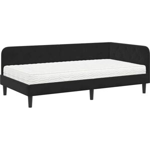 Corner Bed Frame with Mattress Black 100 x 200 cm Velvet vidaXL Corner Bed Frame with Mattress Black 100 x 200 cm Velvet vidaXL