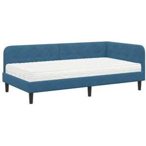 Corner Bed Frame with Mattress Blue 90 x 190 cm Velvet vidaXL Corner Bed Frame with Mattress Blue 90 x 190 cm Velvet vidaXL