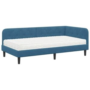 Corner Bed Frame with Mattress Blue 100 x 200 cm Velvet vidaXL Corner Bed Frame with Mattress Blue 100 x 200 cm Velvet vidaXL