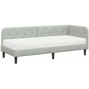 Corner Bed Frame with Mattress Light Grey 80 x 200 cm Velvet vidaXL Corner Bed Frame with Mattress Light Grey 80 x 200 cm Velvet vidaXL