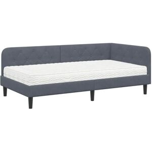 Corner Bed Frame with Mattress Dark Grey 100 x 200 cm Velvet vidaXL Corner Bed Frame with Mattress Dark Grey 100 x 200 cm Velvet vidaXL