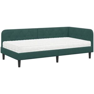 Corner Bed Frame with Mattress Dark Green 90 x 190 cm Velvet vidaXL Corner Bed Frame with Mattress Dark Green 90 x 190 cm Velvet vidaXL