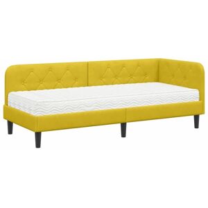 Corner Bed Frame with Mattress Yellow 80 x 200 cm Velvet vidaXL Corner Bed Frame with Mattress Yellow 80 x 200 cm Velvet vidaXL