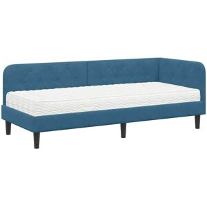 Corner Bed Frame with Mattress Blue 80 x 200 cm Velvet vidaXL Corner Bed Frame with Mattress Blue 80 x 200 cm Velvet vidaXL