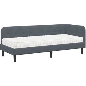 Corner Bed Frame with Mattress Dark Grey 80 x 200 cm Velvet vidaXL Corner Bed Frame with Mattress Dark Grey 80 x 200 cm Velvet vidaXL