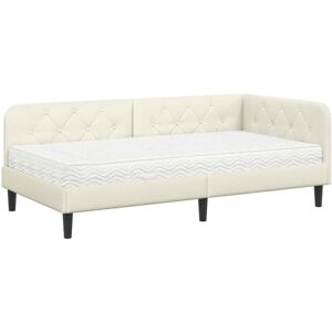 Corner Bed Frame with Mattress Cream 90 x 190 cm Velvet vidaXL Corner Bed Frame with Mattress Cream 90 x 190 cm Velvet vidaXL