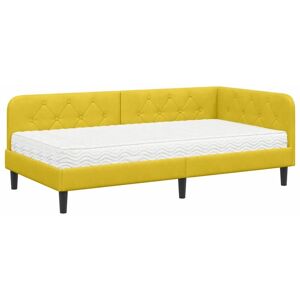 Corner Bed Frame with Mattress Yellow 100 x 200 cm Velvet vidaXL Corner Bed Frame with Mattress Yellow 100 x 200 cm Velvet vidaXL