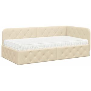 Corner Bed Frame with Mattress Cream 90 x 190 cm Fabric vidaXL Corner Bed Frame with Mattress Cream 90 x 190 cm Fabric vidaXL
