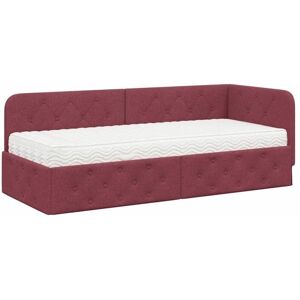 Corner Bed Frame with Mattress Wine Red 80 x 200 cm Fabric vidaXL Corner Bed Frame with Mattress Wine Red 80 x 200 cm Fabric vidaXL